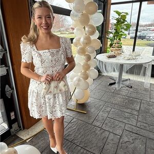 Self-Portrait White Puff Sleeve Mini Dress